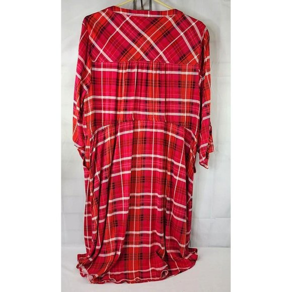 NWOT TORRID Size 2 (2X) Pink Red Plaid Mini Challis Zip Front Shirt Dress - Picture 3 of 9